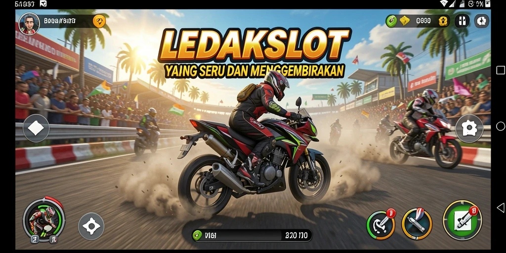 Gameplay menegangkan LEDAKSLOT di trek balapan.