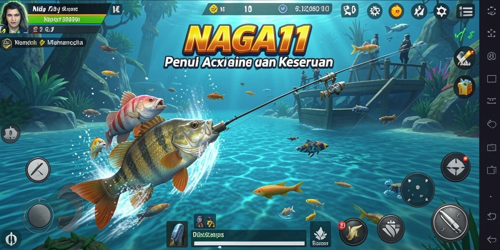 Tampilan gameplay NAGA11 yang menampilkan aksi memancing yang seru.