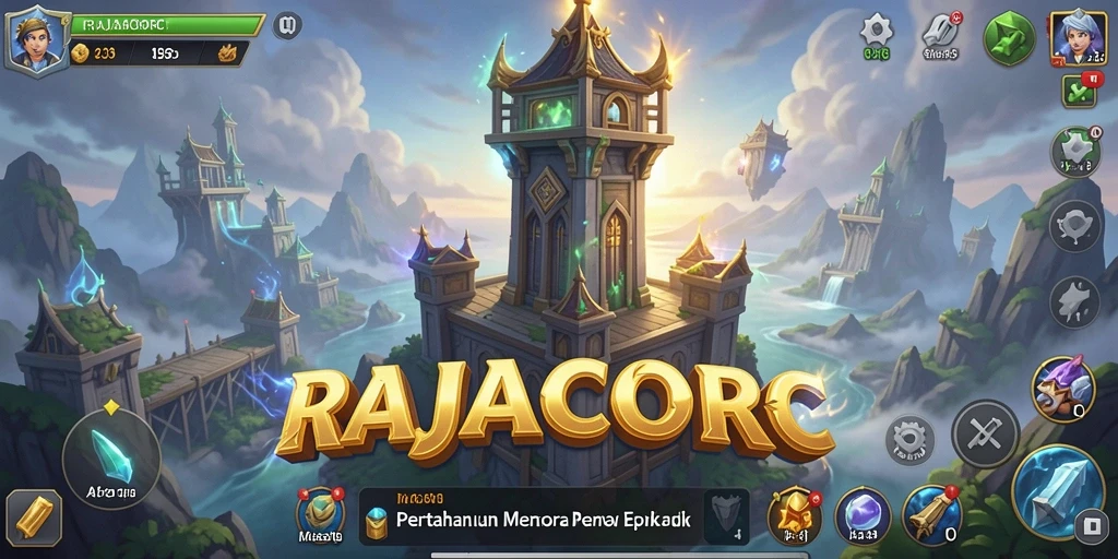Screenshot utama RAJACORC menampilkan aksi seru di pertahanan menara.