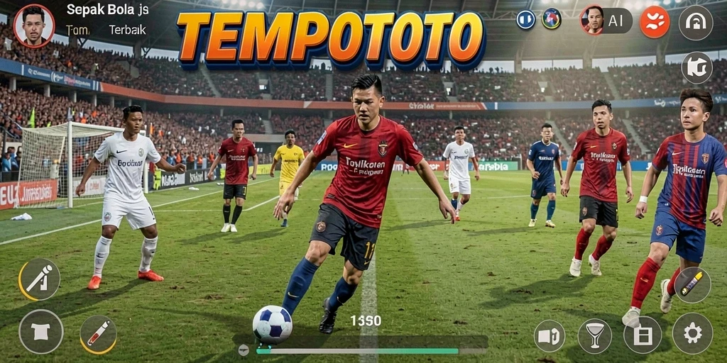 Tampilan gameplay seru dari TEMPOTOTO dengan aksi sepak bola nyata.