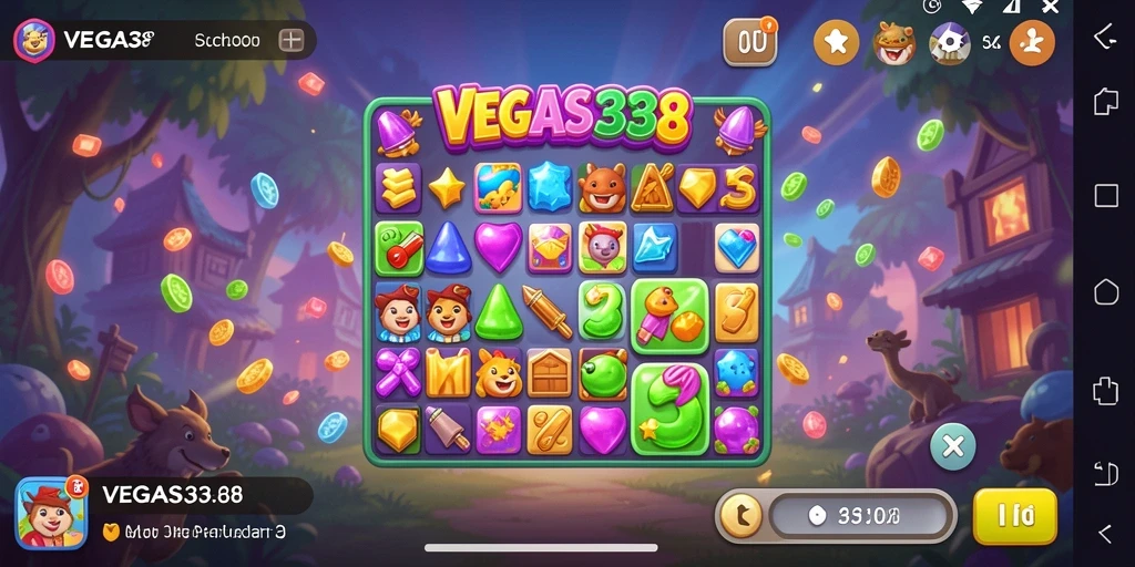 Tampilan gameplay seru dari VEGAS338 di level Match-3.