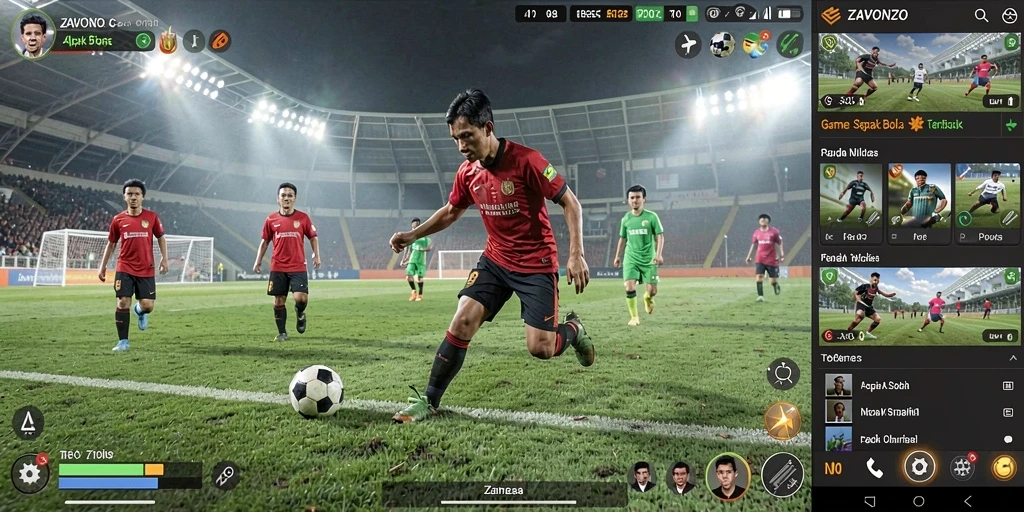 Tampilan gameplay seru dalam ZAVONZO dengan aksi sepak bola yang mendebarkan.